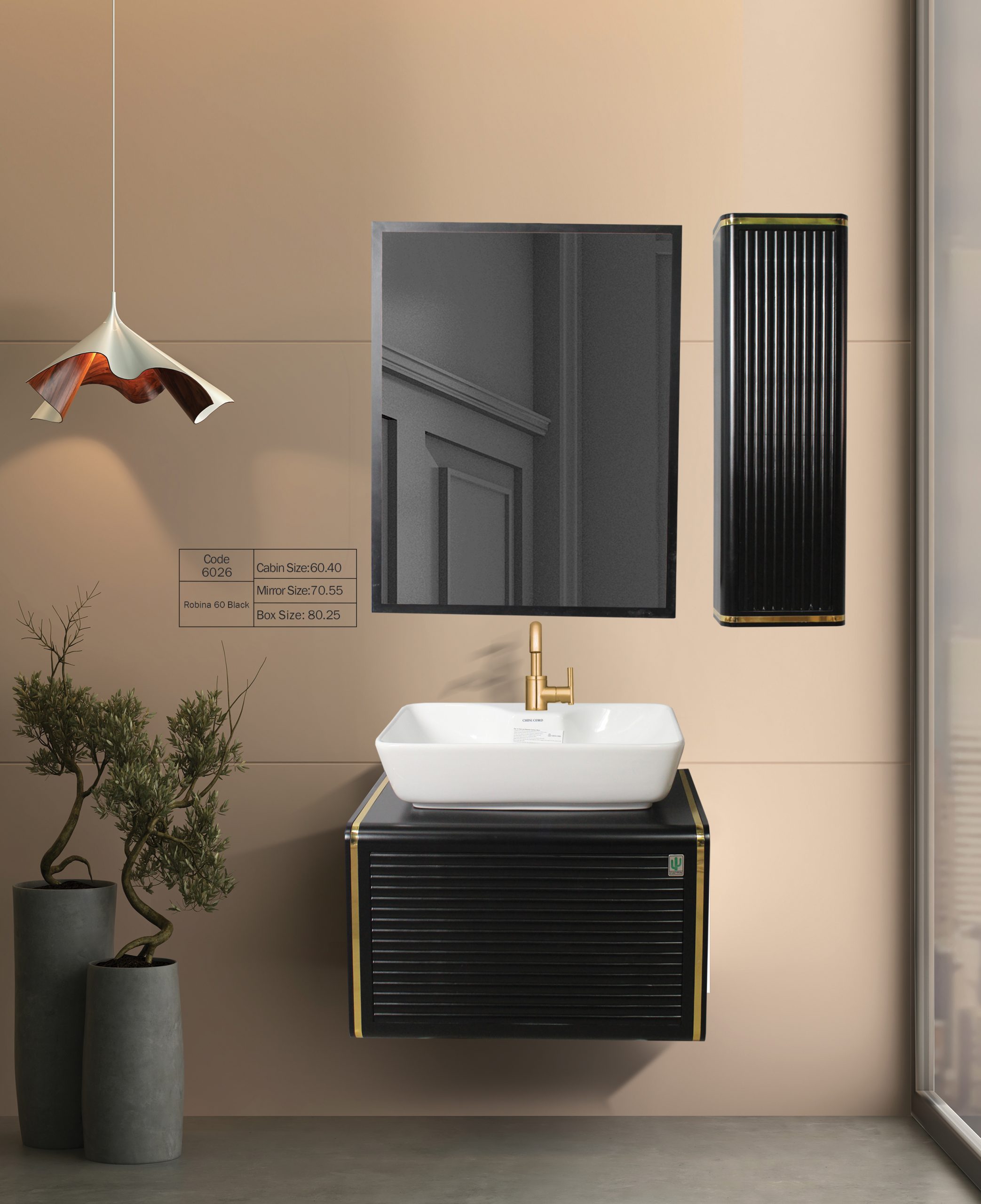6026 روشویی کاکتوس مدل Robina 60 رنگ مشکی کد 6026