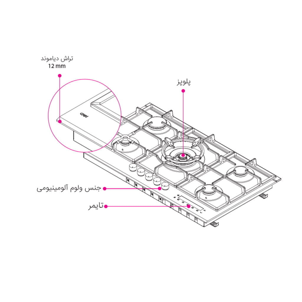 اجاق گاز شیشه ای مدل IGT502 برند کن