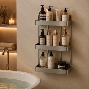 استند مستطیل سه طبقه حمام اسمارت (کد 1023) رنگ کروم مات (خشدار)