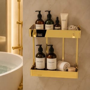 استند مستطیل دو طبقه حمام رنگ طلایی برند اسمارت کد 1022